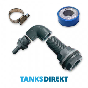 PVC Tankanschluss Set für 13 mm Schlauch 90° gewinkelt