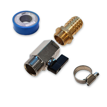 Tankanschluss Set Messing gerade: 3/4 Zoll Kugelhahn und Schlauchtülle für 25 mm Schlauch