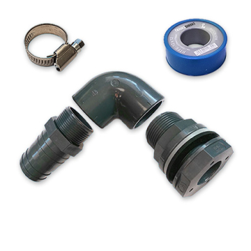 PVC Tankanschluss Set für 50 mm Schlauch 90° gewinkelt