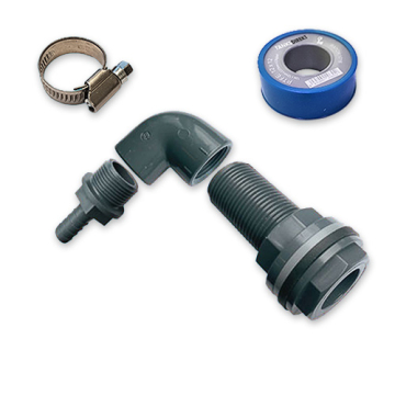 PVC Tankanschluss Set für 13 mm Schlauch 90° gewinkelt
