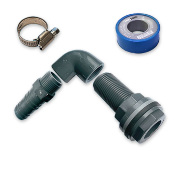PVC Tankanschluss Set für 25 mm Schlauch 90° gewinkelt