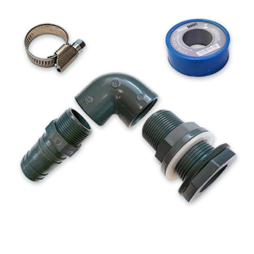PVC Tankanschluss Set für 40 mm Schlauch 90° gewinkelt